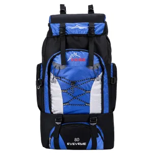 80L Outdoor Hiking Backpack Camping Rucksack Travel Trekking Day Pack Military Tactical Sport Shoulder Bag Large Capacity Blue