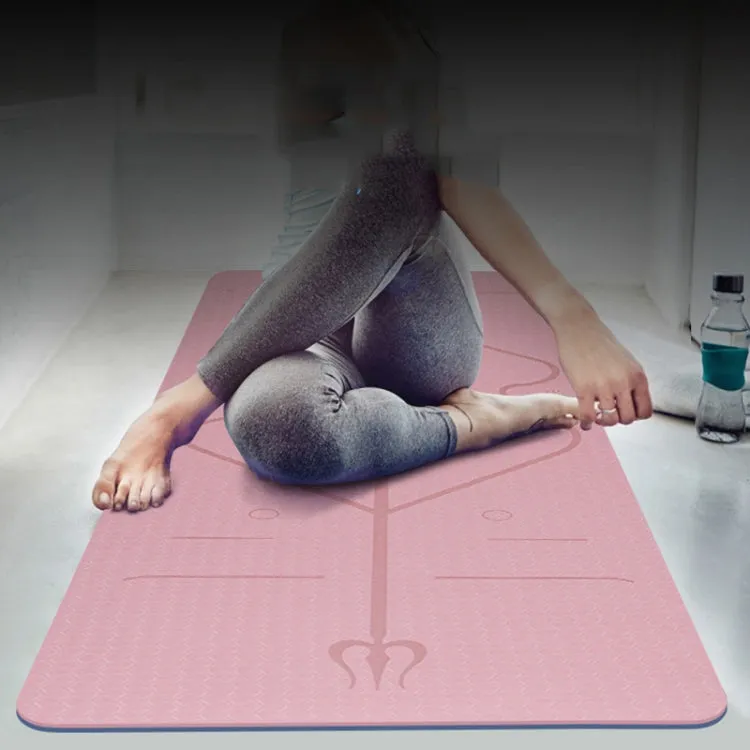 BSJ002 TPE Double Layer Two-Color Yoga Mat Fitness Mat with Body Line, Specification: 183 x 61 x 0.6cm(Pink)