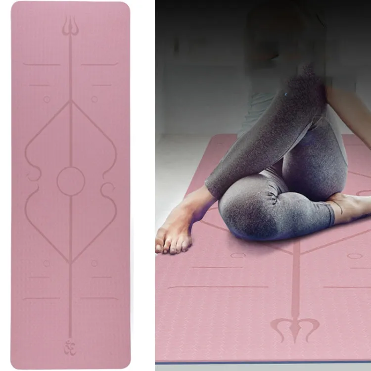 BSJ002 TPE Double Layer Two-Color Yoga Mat Fitness Mat with Body Line, Specification: 183 x 80 x 0.6cm(Cherry Blossom Pink   Blue)