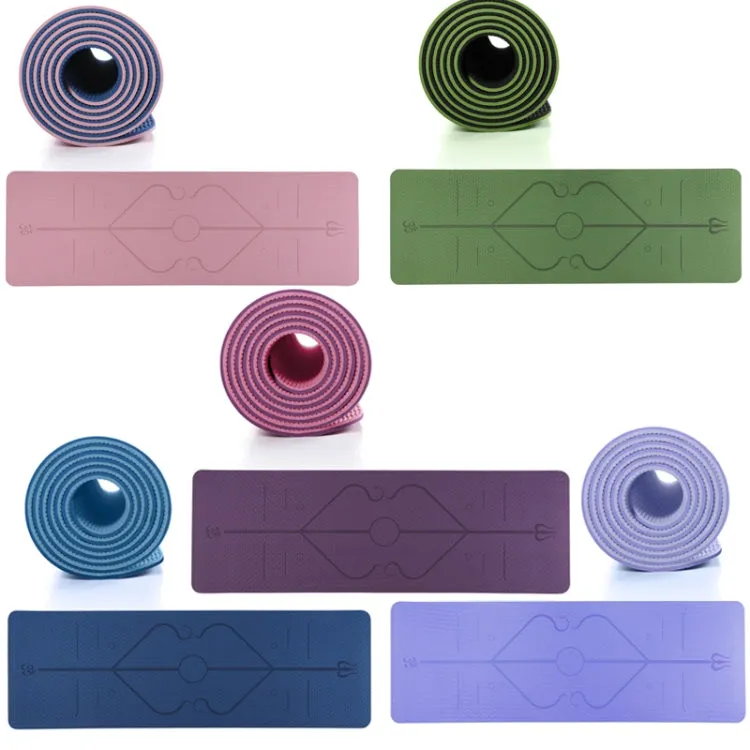 BSJ002 TPE Double Layer Two-Color Yoga Mat Fitness Mat with Body Line, Specification: 183 x 80 x 0.6cm(Cherry Blossom Pink   Blue)