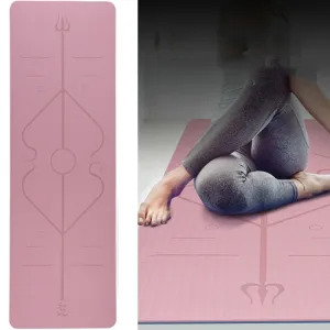 BSJ002 TPE Double Layer Two-Color Yoga Mat Fitness Mat with Body Line, Specification: 183 x 80 x 0.6cm(Cherry Blossom Pink   Blue)