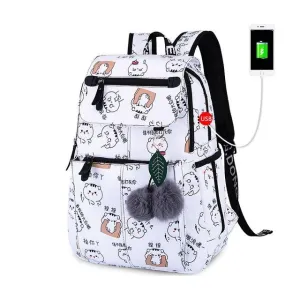 Large Capacity Cute School Backpack With Pompom Keychain